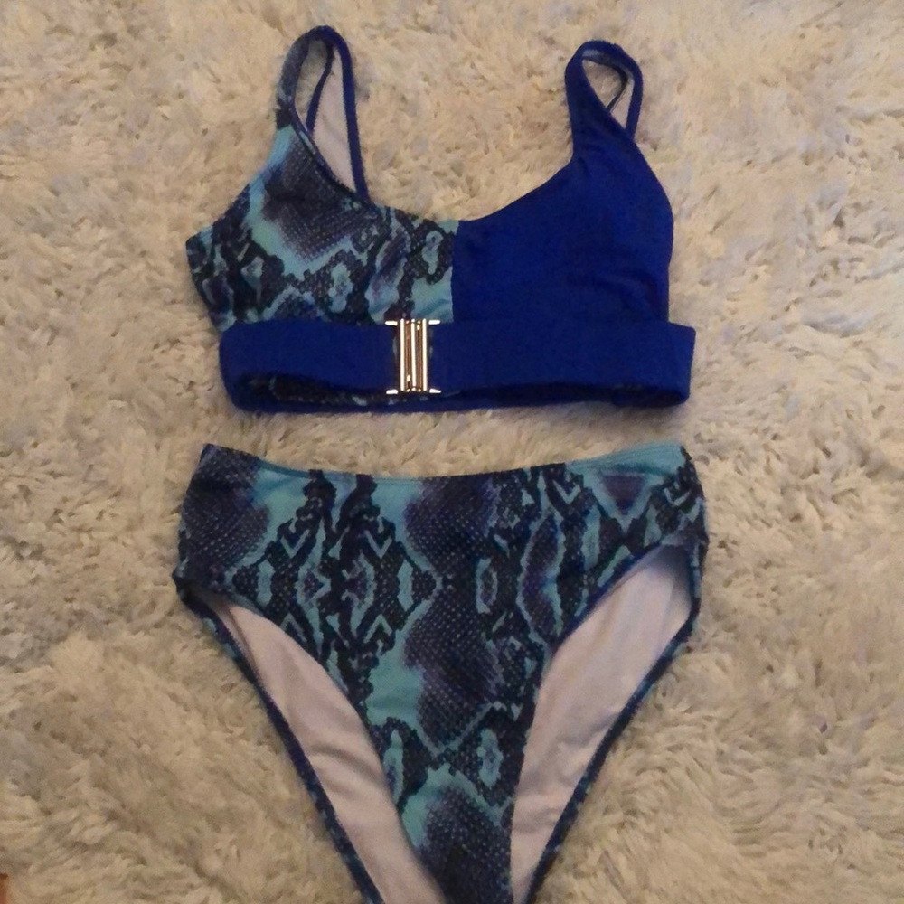 Blue two piece high wasted